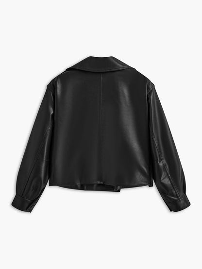 Sophia | Schwarze Kunstlederjacke im Bikerstil – Ein Statement-Piece für jeden Look