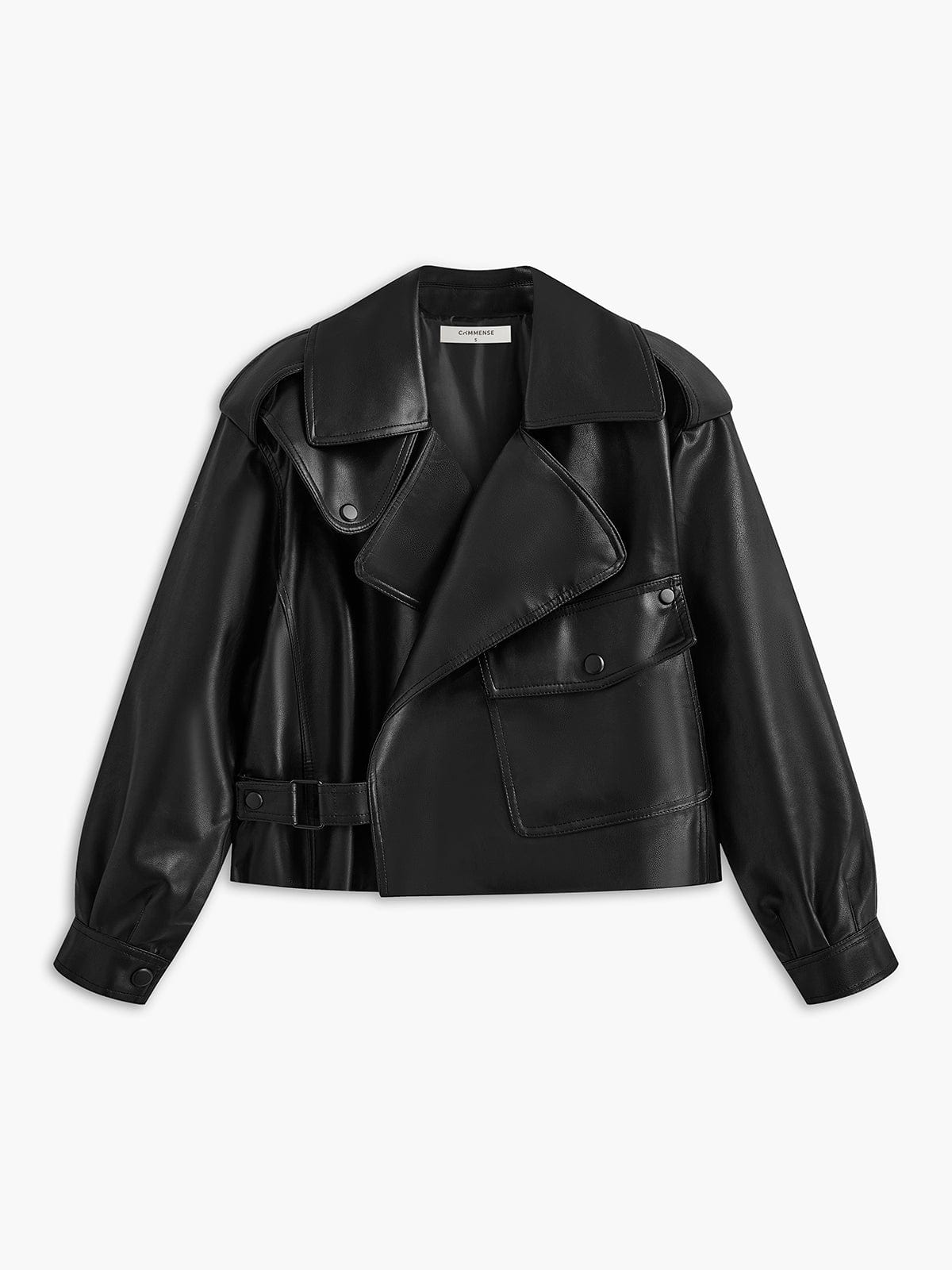 Sophia | Schwarze Kunstlederjacke im Bikerstil – Ein Statement-Piece für jeden Look