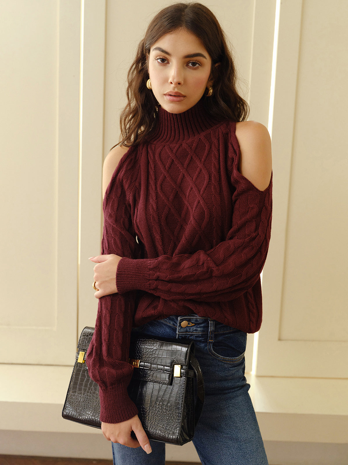 Eva | Schulterfreier Karierter Pullover