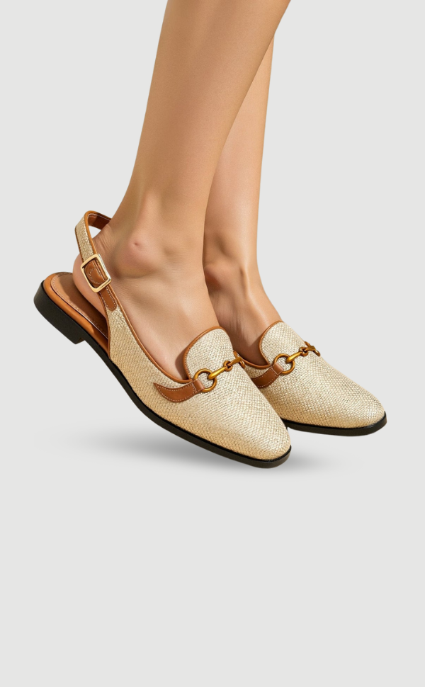 Beige und Braun Slingback-Loafer mit Kettenverzierung