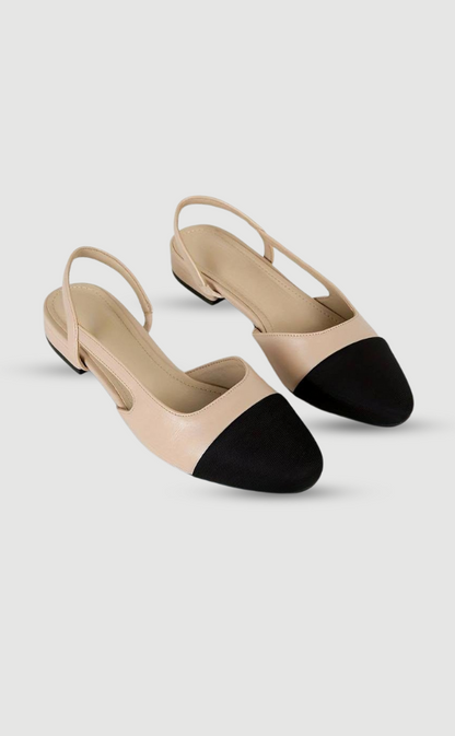 Elegante Slingback-Ballerinas in Beige & Schwarz – Klassischer Chic