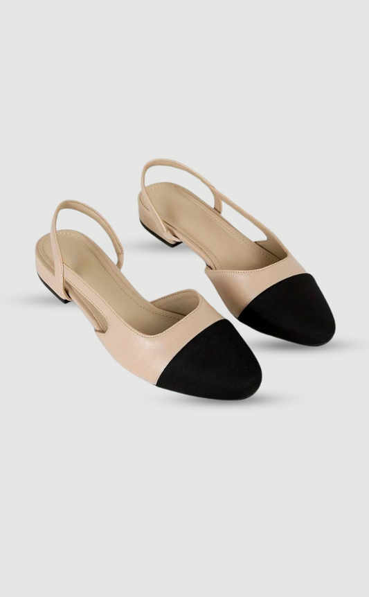 Elegante Slingback-Ballerinas in Beige & Schwarz – Klassischer Chic