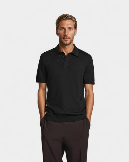Poloshirt aus Seidenstrick – Schwarz
