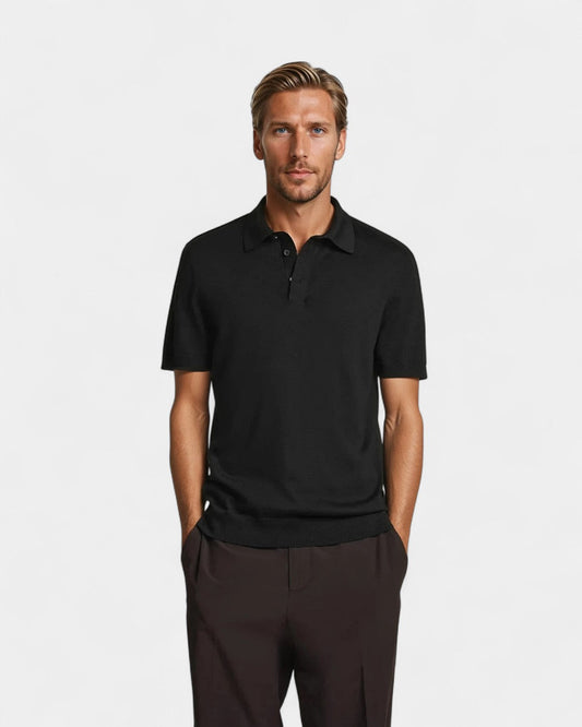 Poloshirt aus Seidenstrick – Schwarz