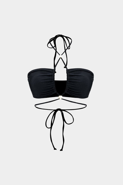 Meredith | Dreiteiliges Bikini-Set mit Wickelband-Design, Perlen-Details und transparentem Pareo