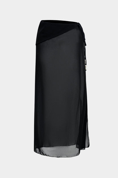 Meredith | Dreiteiliges Bikini-Set mit Wickelband-Design, Perlen-Details und transparentem Pareo