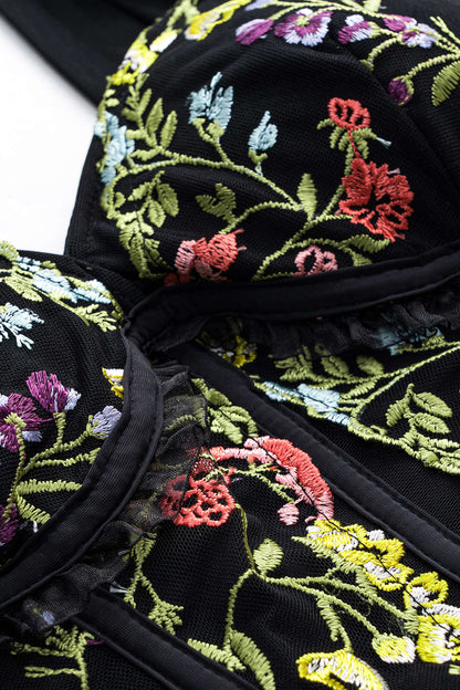 Amy | Korsett-Top mit floraler Stickerei & Mesh