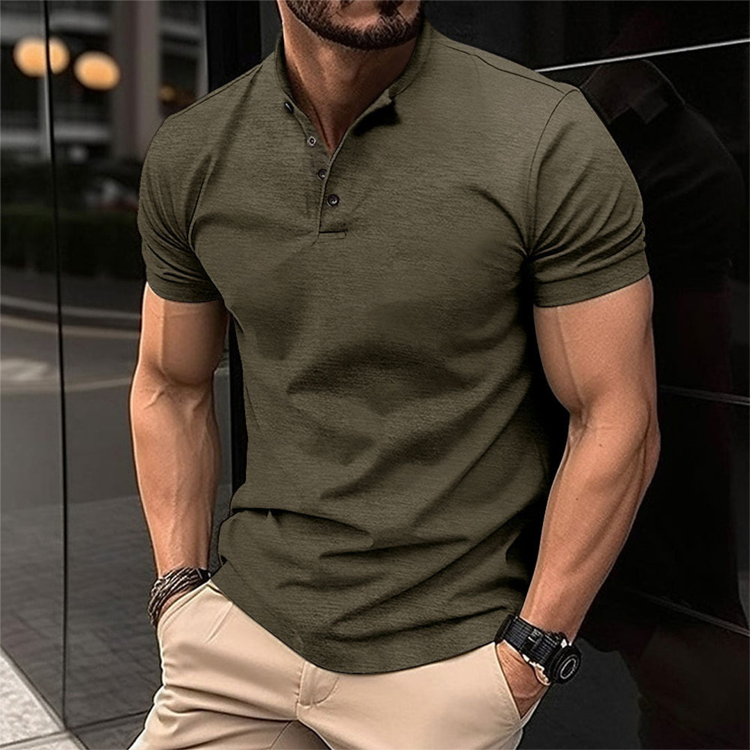 Herren Kurzarm Shirt mit Stehkragen und Knopfleiste – Modernes Sommer Design