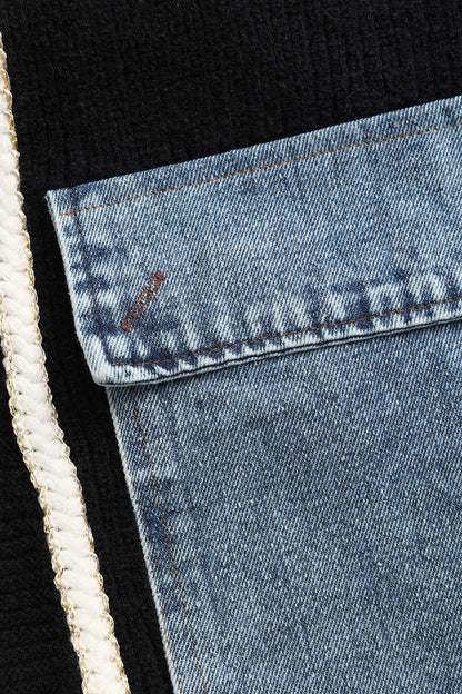 Ella | Schwarzer Strick-Cardigan mit Denim-Patches – Der perfekte Mix aus Komfort und Stil