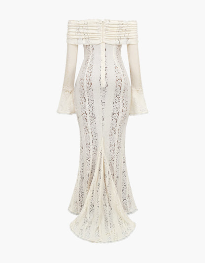 Spitzen-Abendkleid mit Carmen-Ausschnitt und langen Ärmeln für Damen