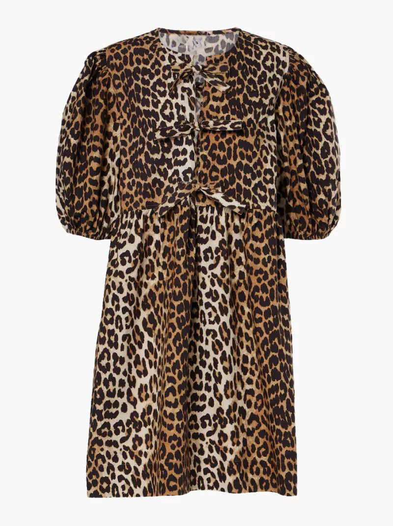 Chiara | Damen Leopard Kleid mit Kurzes Puffärmeln