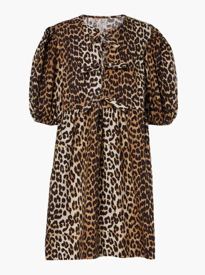 Chiara | Damen Leopard Kleid mit Kurzes Puffärmeln