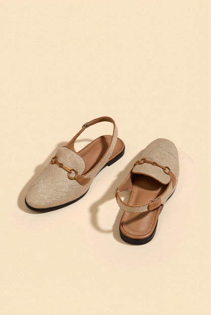 Beige und Braun Slingback-Loafer mit Kettenverzierung