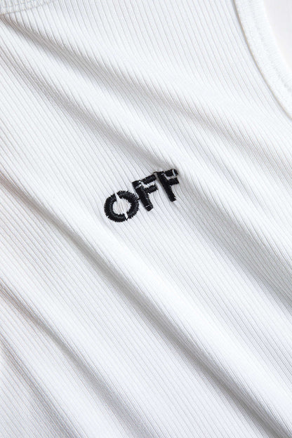 Henrietta | Weiß Geripptes Racerback-Crop-Top mit High-Neck-Ausschnitt