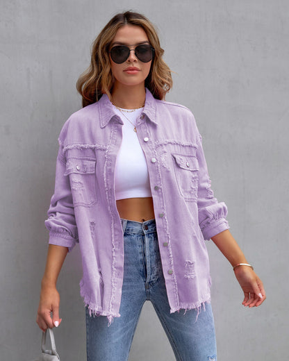 Damen Oversized Jeansjacke – Trendige Übergangsjacke mit Distressed Look