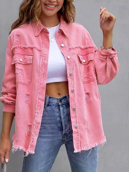 Damen Oversized Jeansjacke – Trendige Übergangsjacke mit Distressed Look