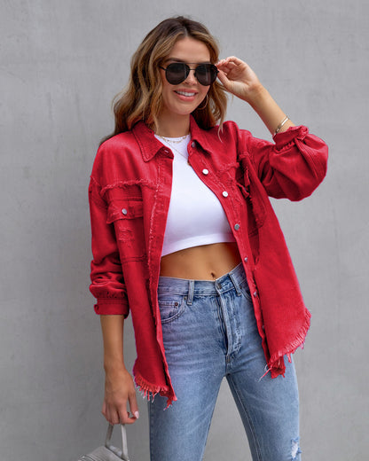 Damen Oversized Jeansjacke – Trendige Übergangsjacke mit Distressed Look