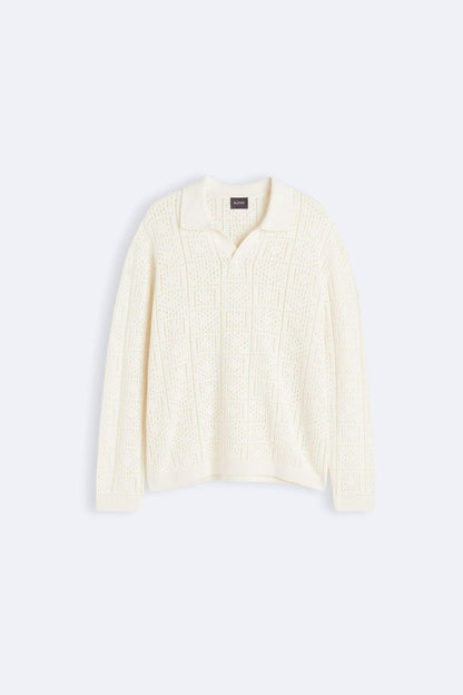 Eleganter Häkel-Strickpullover mit Polokragen