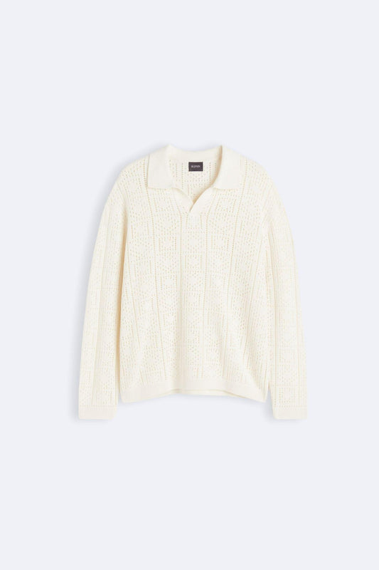Eleganter Häkel-Strickpullover mit Polokragen