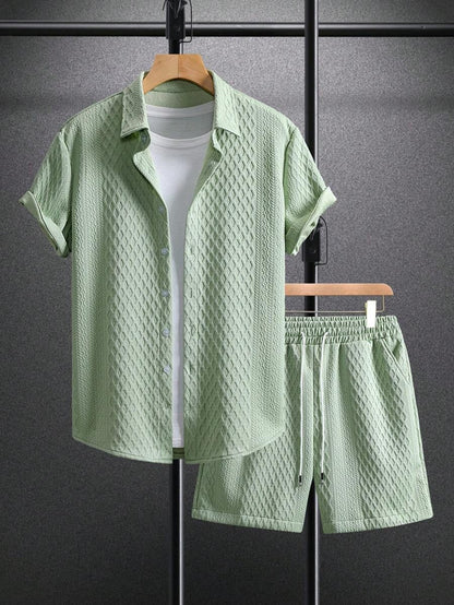 Modernes Herren-Set mit 3D-Waffelstruktur | Hemd & Shorts