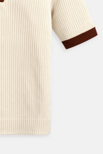 Lässiges Polo Farbe Block gekerbte Kragen gestrickt Top