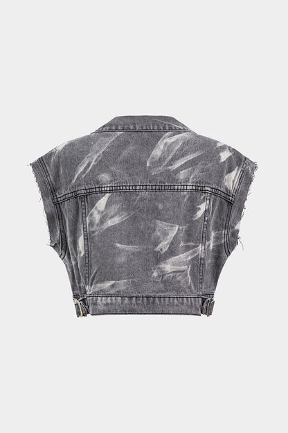 Raven | Cropped Denim-Weste in Grau mit Metallelementen – Urban und Edgy