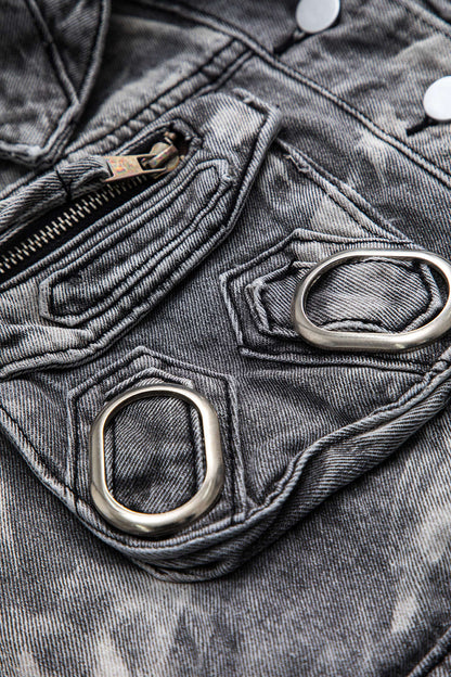 Raven | Cropped Denim-Weste in Grau mit Metallelementen – Urban und Edgy