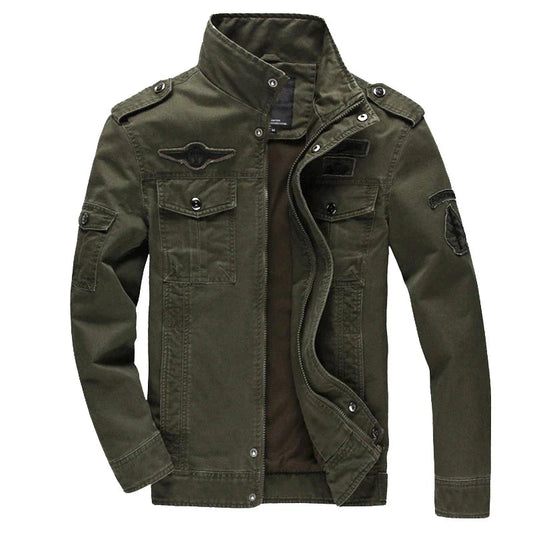 Herren Freizeitjacke im Military-Stil mit Stehkragen und Taschen