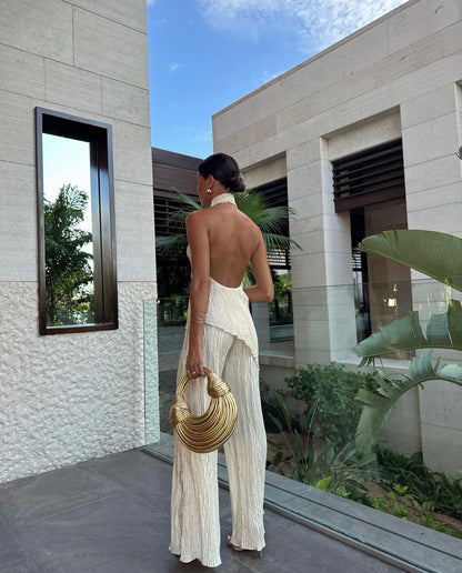 Isabelle | Eleganter Zweiteiler mit Neckholder & Weitbein-Hose