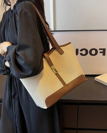 Amelia | Canvas Schulter Handtasche mit Lederdetails & Drehverschluss
