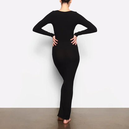 Magic Shape | Schwarzes Bodycon-Maxikleid mit Langarm