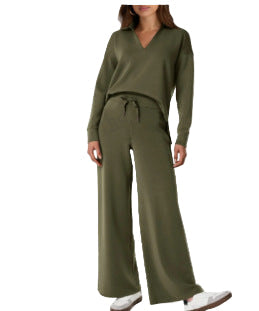 Damen Zweiteiler mit Kragenpullover und weitem Hosen-Set