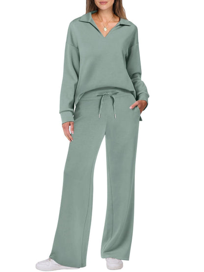 Damen Freizeitanzug mit Zipper-Pullover und weiter Hose