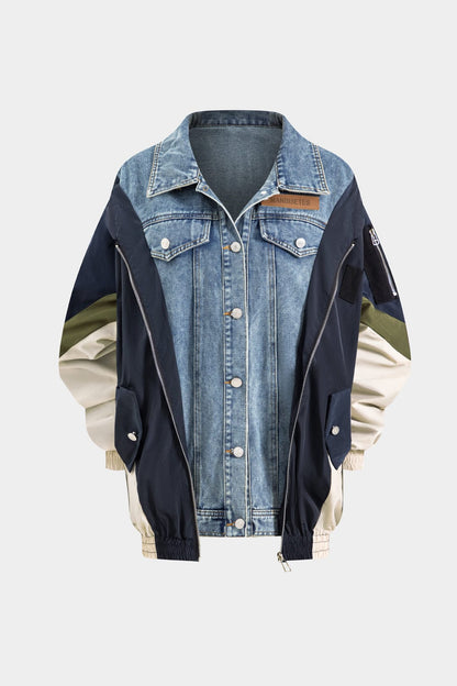 Jade | Patchwork-Jacke mit Denim- und Nylon-Elementen – Lässig und individuell
