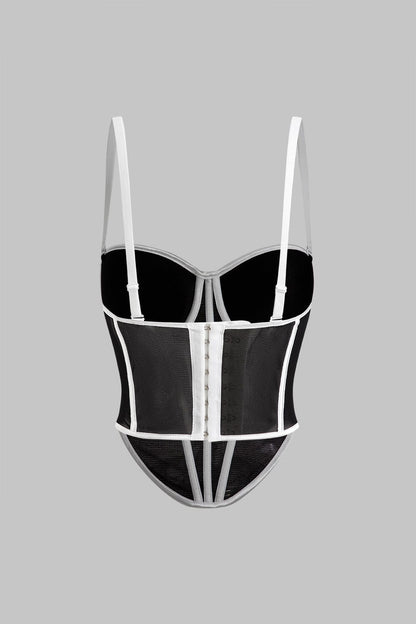 Cecilia | Elegantes Mesh-Korsett-Top mit Kontrastpaspeln