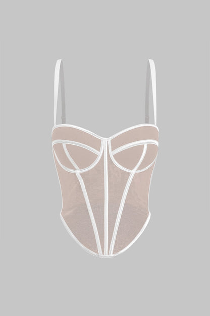 Cecilia | Elegantes Mesh-Korsett-Top mit Kontrastpaspeln