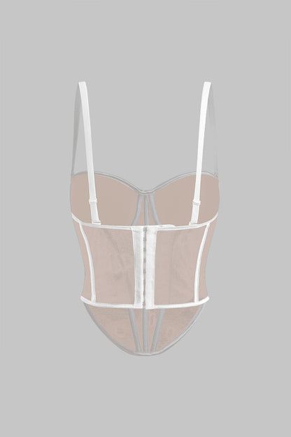 Cecilia | Elegantes Mesh-Korsett-Top mit Kontrastpaspeln