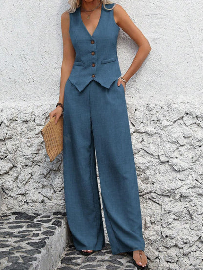 Eleganter Zweiteiler mit Weste und weiter Hose – Stilvoller Look für Alltag & Events