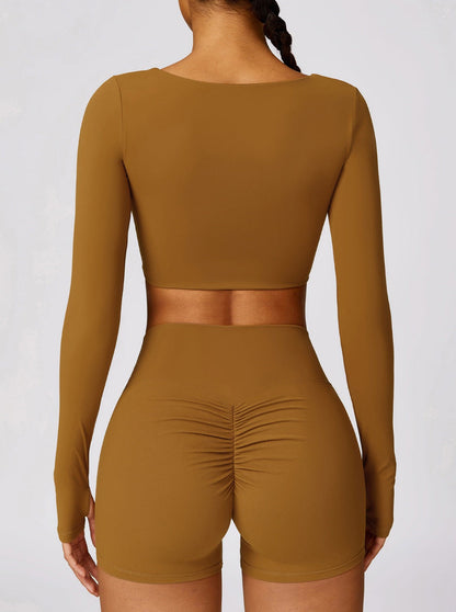 Athlina | Nahtloses Langarm-Crop-Top für Sport & Freizeit