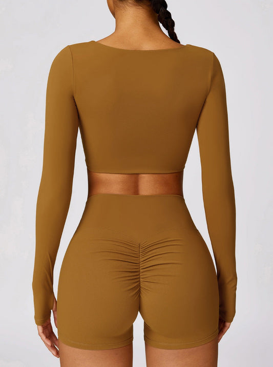 Athlina | Nahtloses Langarm-Crop-Top für Sport & Freizeit