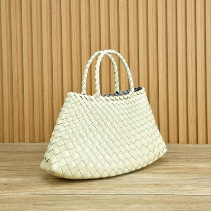 Vera | Gewebte Damenhandtasche aus echtem Leder mit Doppelhenkeln – Große Alltagstasche