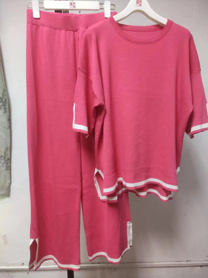 Eleganter Zweiteiler mit Kurzarm Oberteil & Weitbein Hose – Komfortabler Freizeit Look