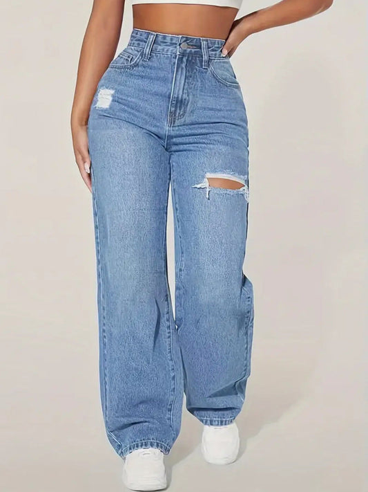 High-Waist Jeans mit Ripped-Details und geradem Bein – Trendiger Casual-Look