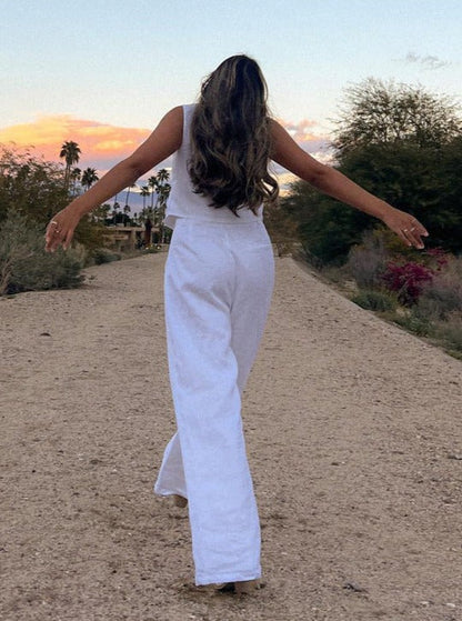 Mara | Elegantes Leinen-Set mit Weste & Weitbein-Hose