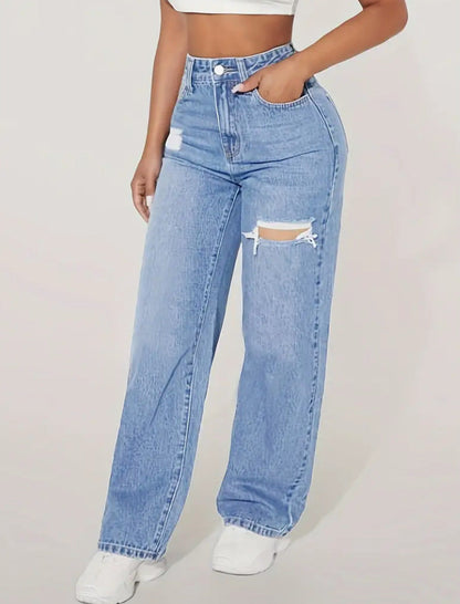 High-Waist Jeans mit Ripped-Details und geradem Bein – Trendiger Casual-Look