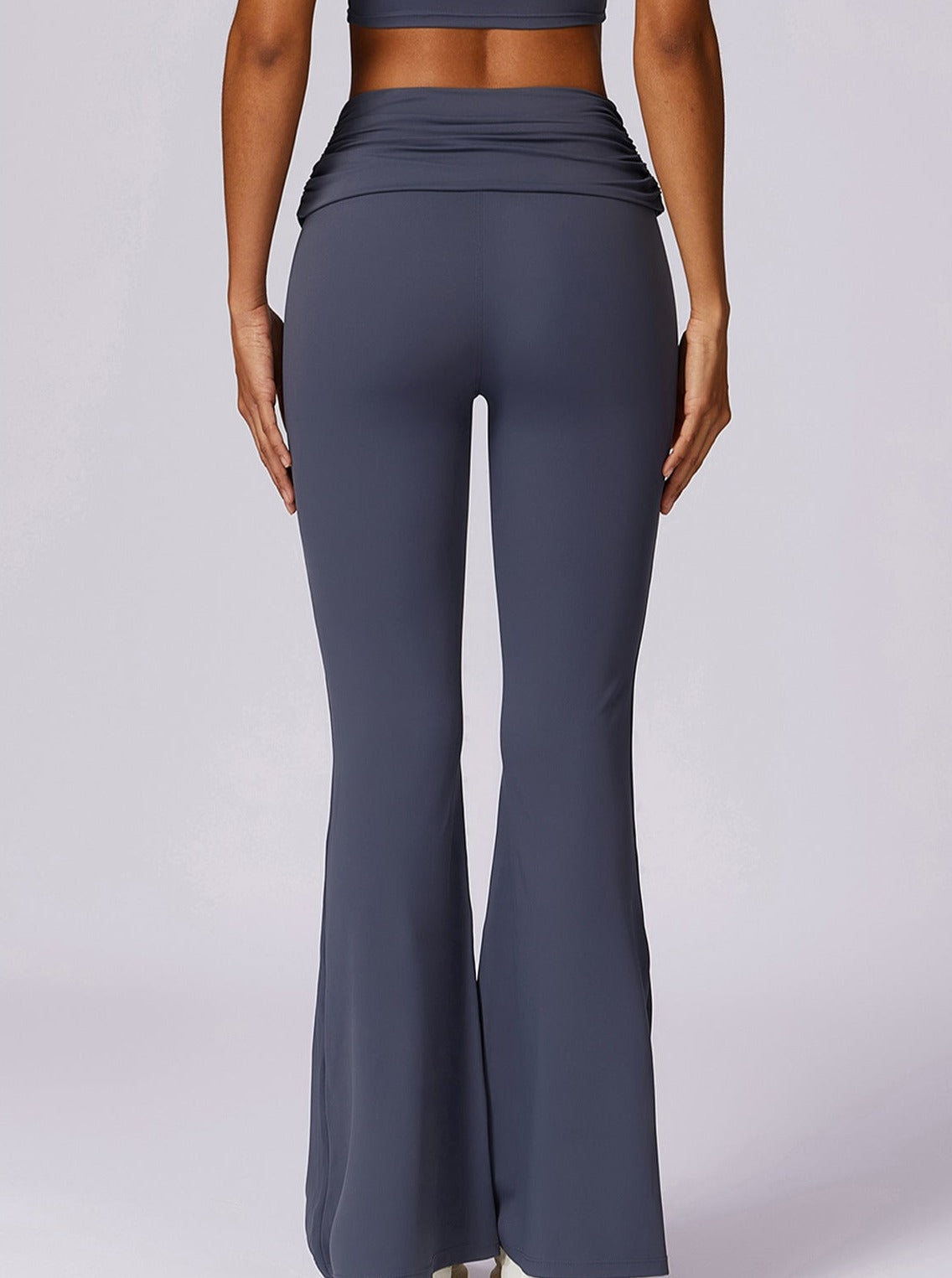 Amira | Dunkelblau High-Waist Flare Leggings mit Faltbund