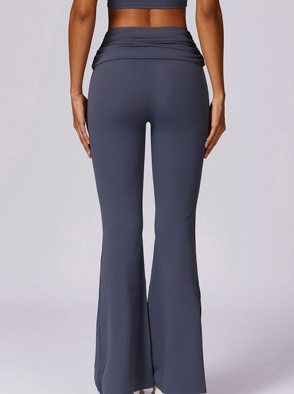 Amira | Dunkelblau High-Waist Flare Leggings mit Faltbund