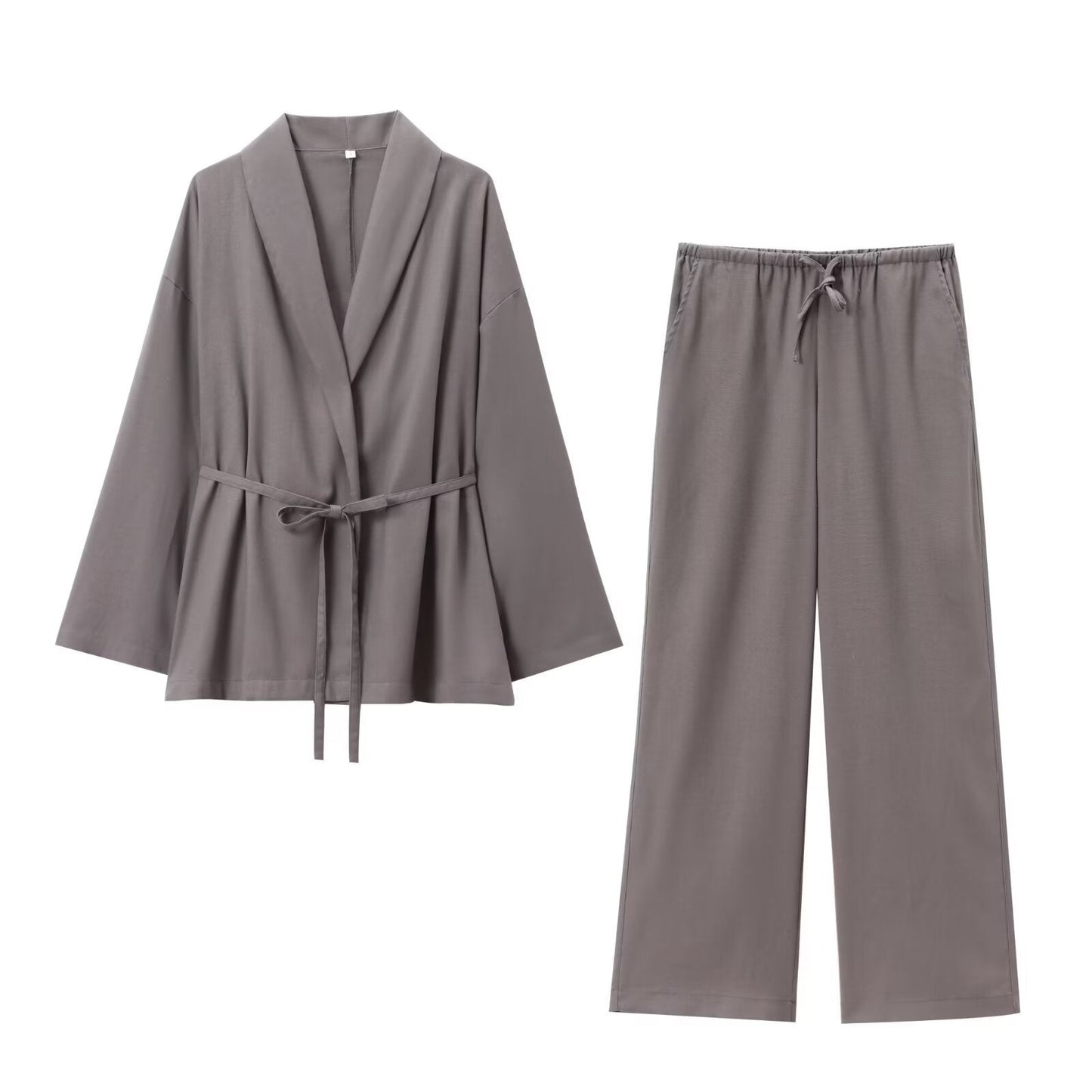 Elegantes Zweiteiler Set mit Bindegürtel und weiter Hose – Moderner Alltagsstil