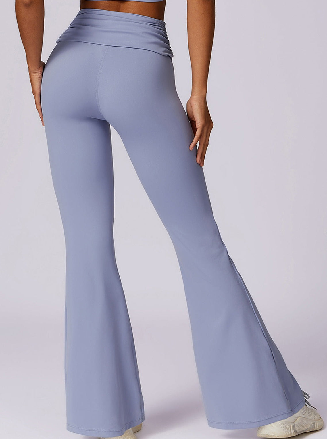 Liana | Hellblau High-Waist Flare Leggings mit Faltbund