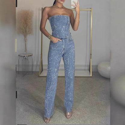 Strapsloser Denim Jumpsuit – Eleganter Einteiler mit figurbetontem Schnitt